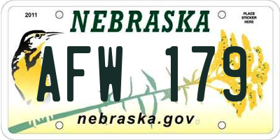 NE license plate AFW179