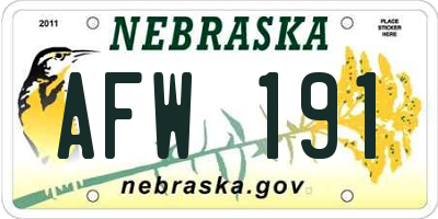 NE license plate AFW191