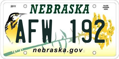 NE license plate AFW192