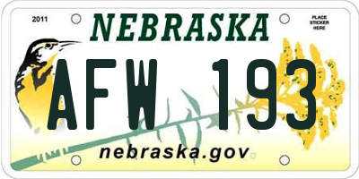 NE license plate AFW193