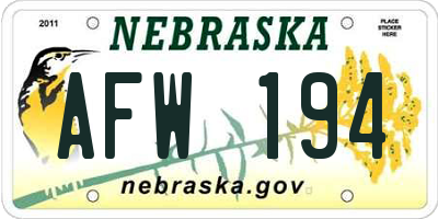 NE license plate AFW194