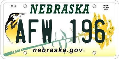 NE license plate AFW196