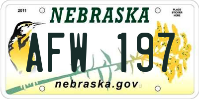 NE license plate AFW197
