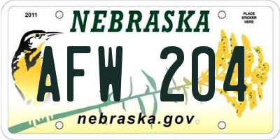 NE license plate AFW204