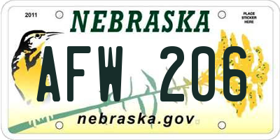 NE license plate AFW206