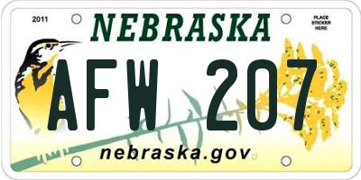 NE license plate AFW207