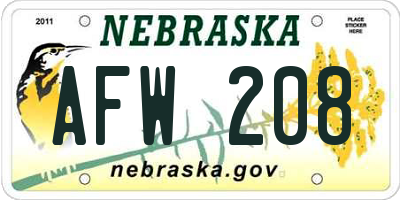 NE license plate AFW208