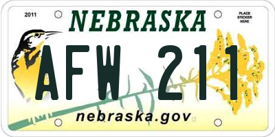 NE license plate AFW211