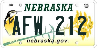 NE license plate AFW212