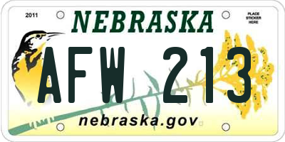 NE license plate AFW213