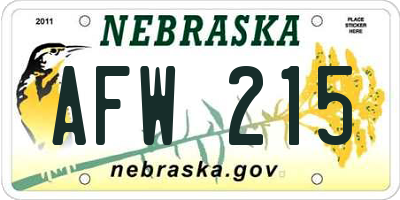 NE license plate AFW215