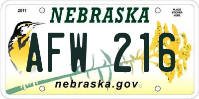 NE license plate AFW216