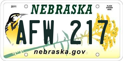 NE license plate AFW217