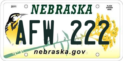 NE license plate AFW222