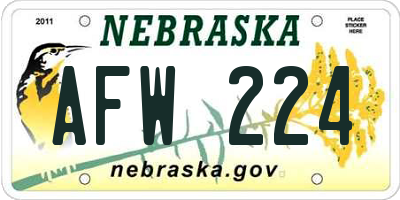 NE license plate AFW224