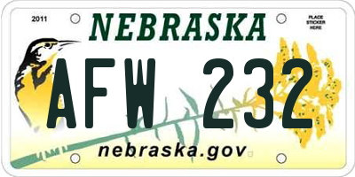 NE license plate AFW232