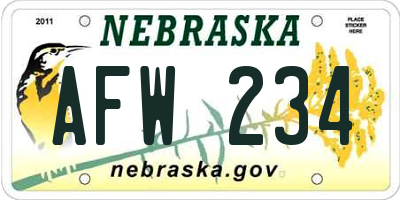 NE license plate AFW234