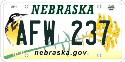 NE license plate AFW237
