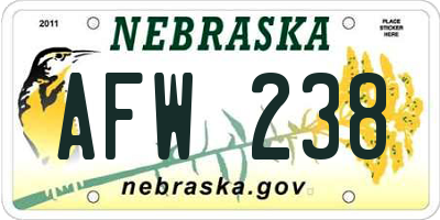 NE license plate AFW238