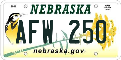 NE license plate AFW250