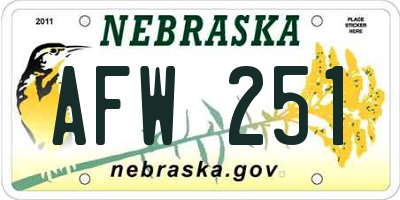 NE license plate AFW251