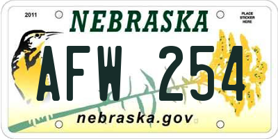 NE license plate AFW254