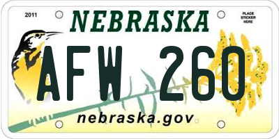 NE license plate AFW260