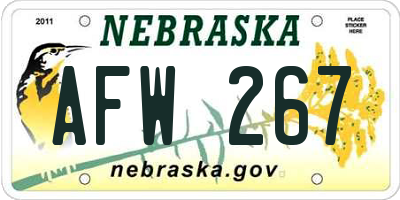 NE license plate AFW267