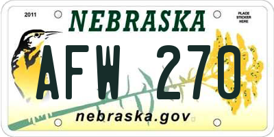 NE license plate AFW270