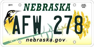 NE license plate AFW278