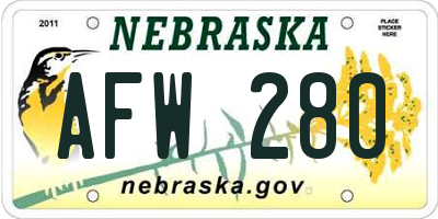 NE license plate AFW280