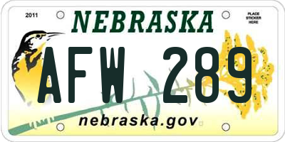 NE license plate AFW289