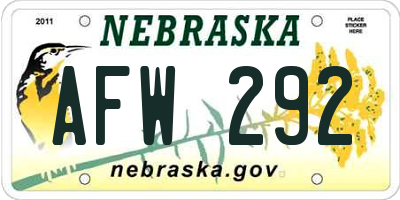 NE license plate AFW292
