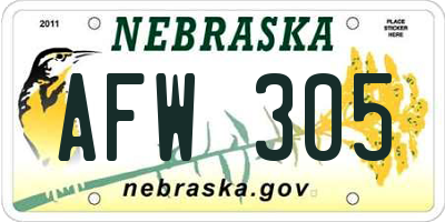 NE license plate AFW305