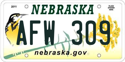 NE license plate AFW309
