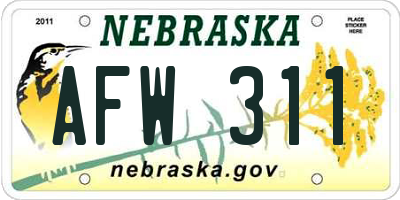 NE license plate AFW311
