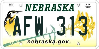 NE license plate AFW313