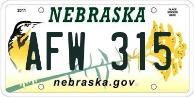 NE license plate AFW315