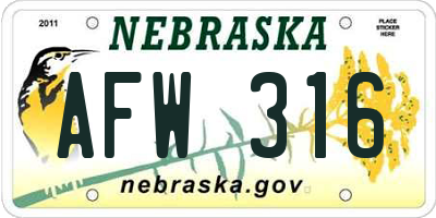NE license plate AFW316