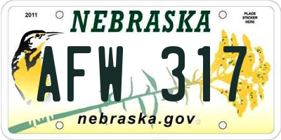 NE license plate AFW317
