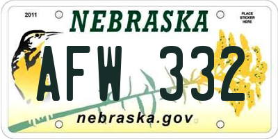 NE license plate AFW332