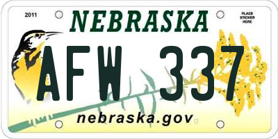 NE license plate AFW337