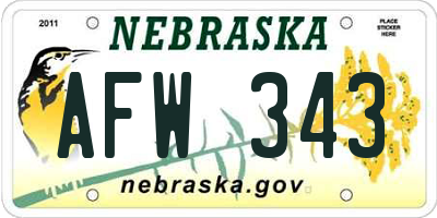 NE license plate AFW343
