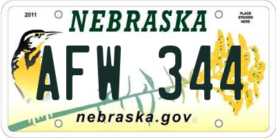 NE license plate AFW344