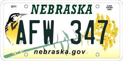 NE license plate AFW347