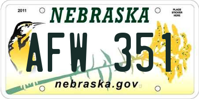 NE license plate AFW351