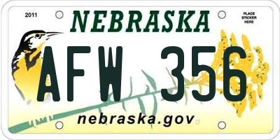 NE license plate AFW356