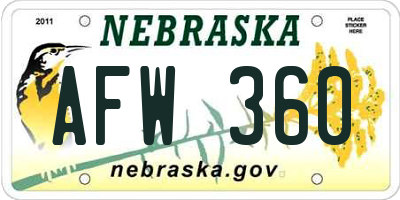 NE license plate AFW360