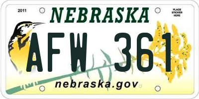 NE license plate AFW361