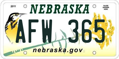 NE license plate AFW365